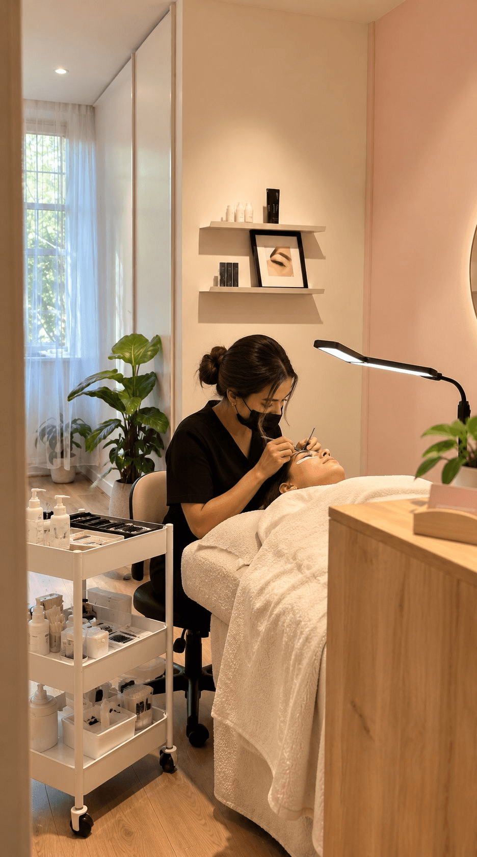 Lash artist treating a client inside Jay Lash and Brow studio in St Ives